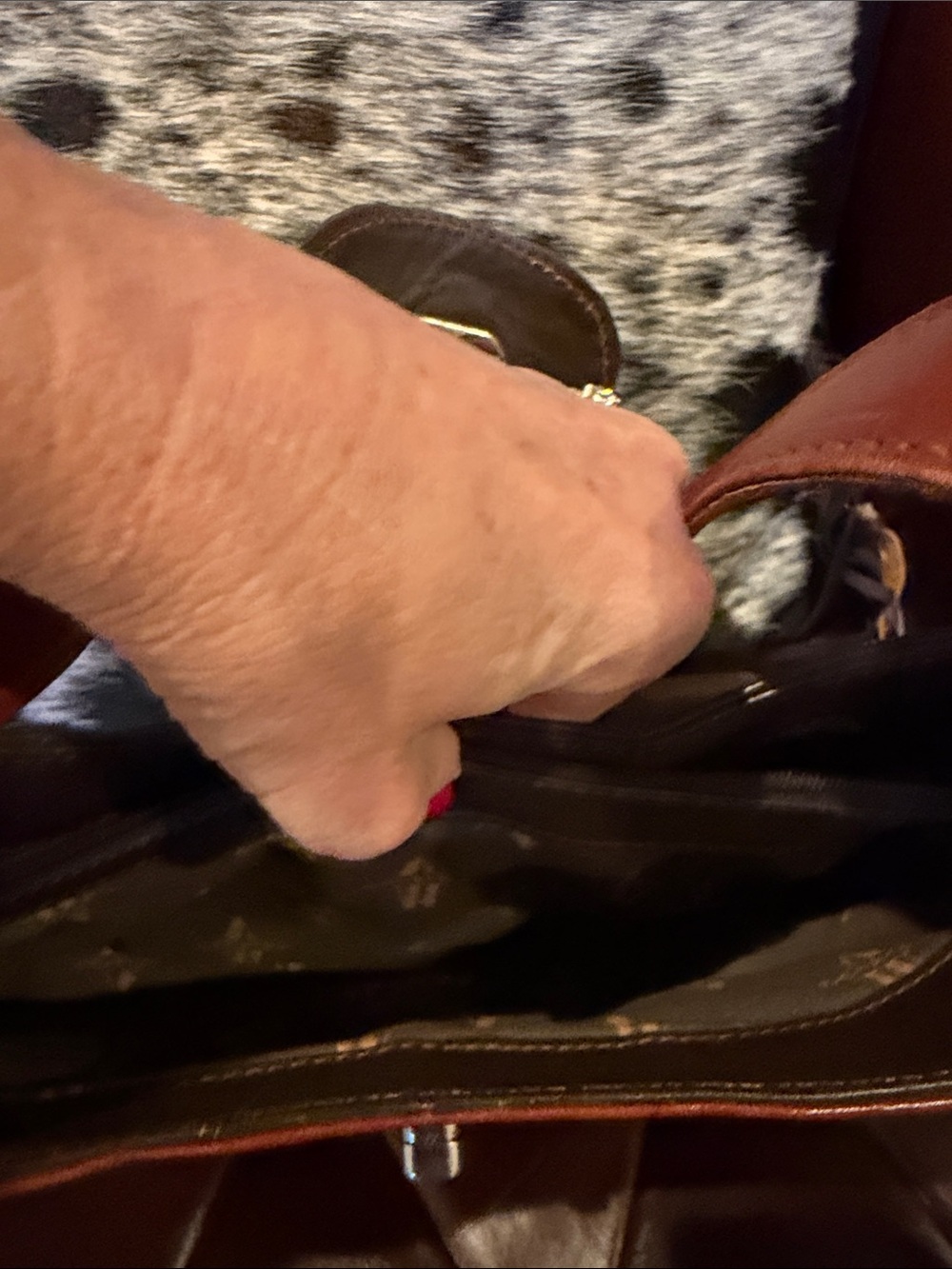 American West Two-Tone Brown Leather Shoulder Bag with Embossed Monograms BEAUTY - Picture 7 of 9